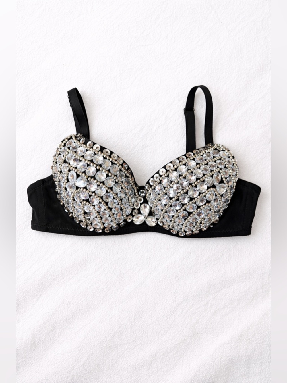 Rhinestone Crystal Bra Top Glam Black Festival Burlesque Stage 32–36 ABC - Picture 3 of 5